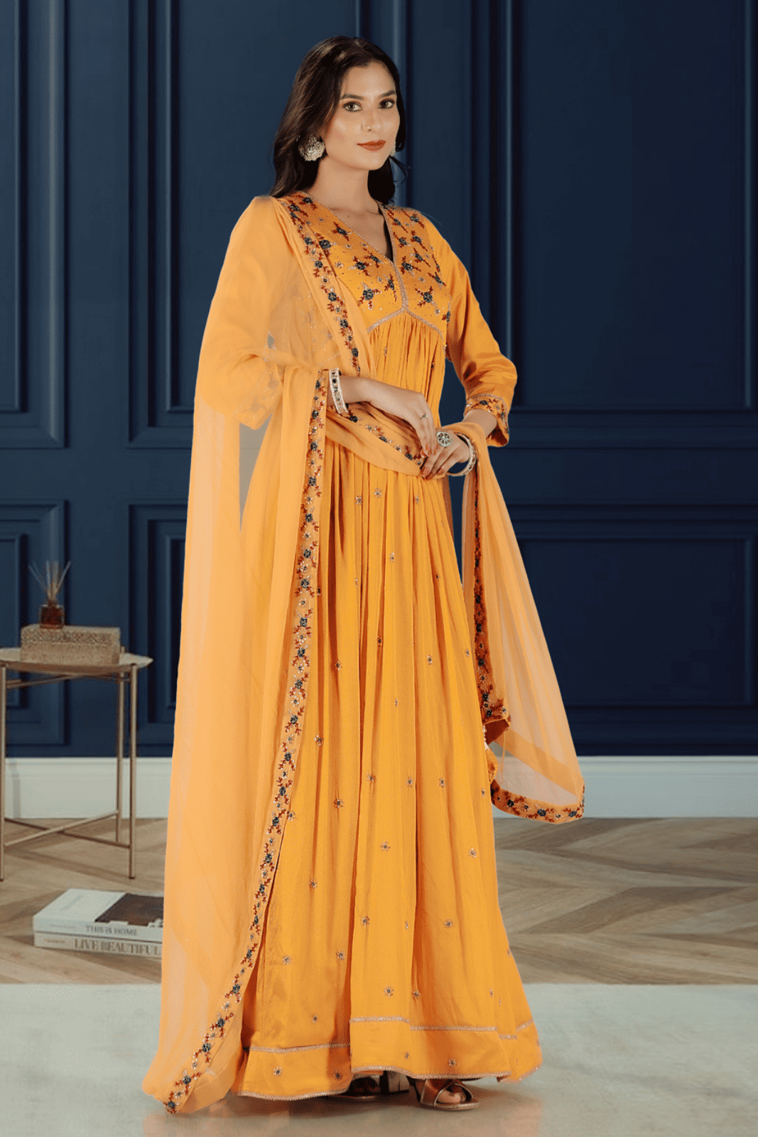 Warm Yellow Hand-Embroidered Anarkali Set