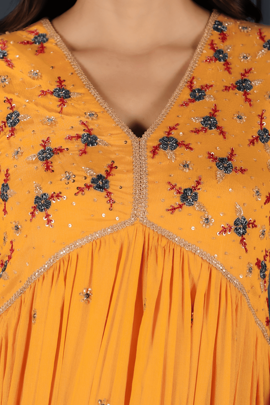 Warm Yellow Hand-Embroidered Anarkali Set