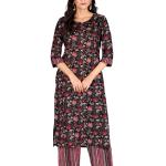 Black and Red Multicolor Floral Kurta Set