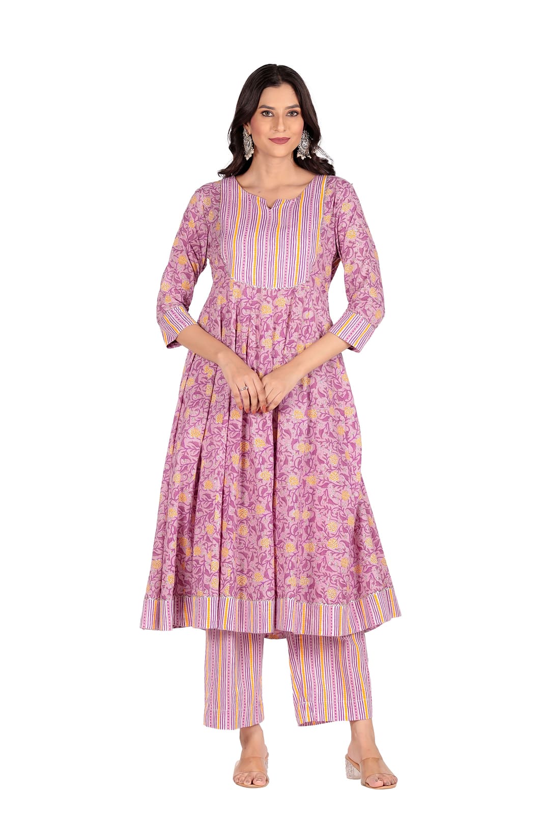 Lavender Floral Anarkali Set