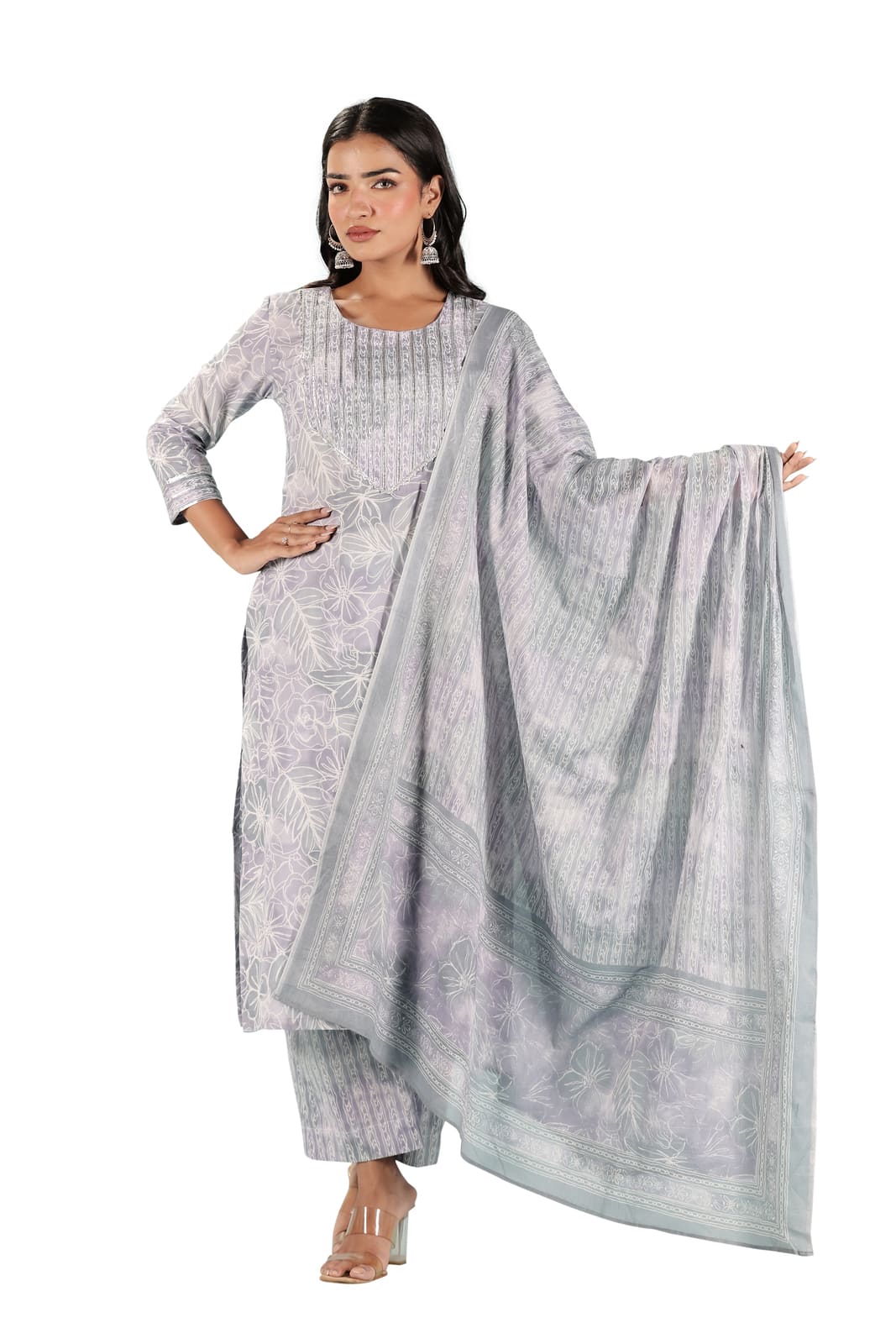 Grey Floral Kurta Set