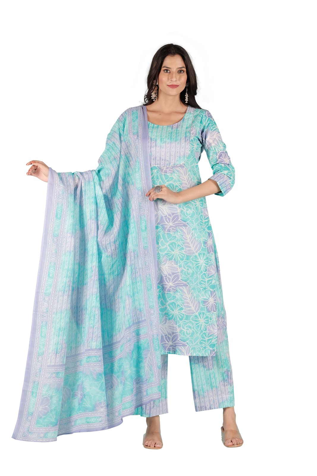 Blue Ombre Floral Print Kurta Set